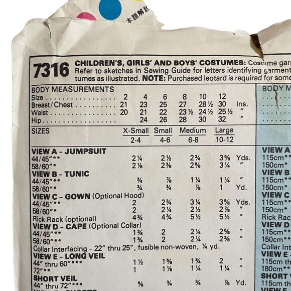 7316 Vintage McCalls Pattern XS Girls Boys Halloween Costume Cape Witch Angel - Picture 7 of 7